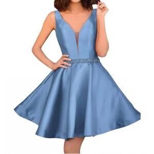 NEW CLARISSE fit and flare sleeveless dress in powder blue